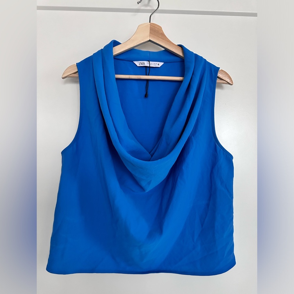 Zara Royal Blue Crop Top Cowl Neck Size L